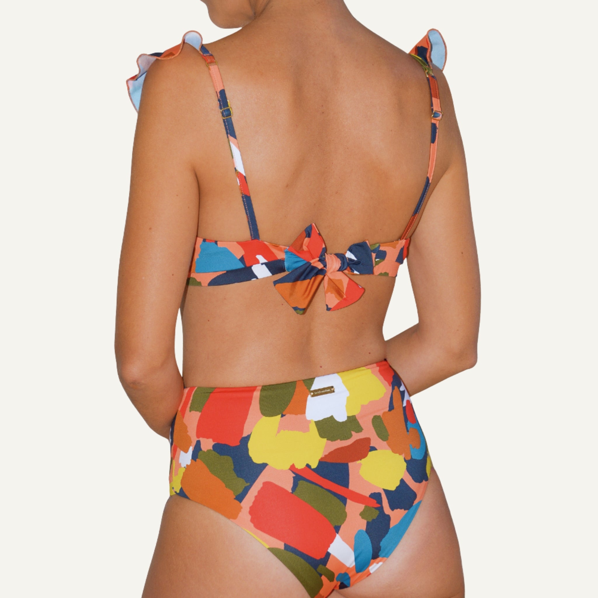 Vini multicolor maternity and nursing bikini top with ruffle detail, made in Spain