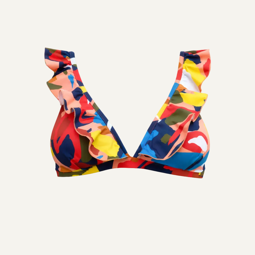 Vini colorful maternity and nursing bikini top with ruffle straps in recycled fabric